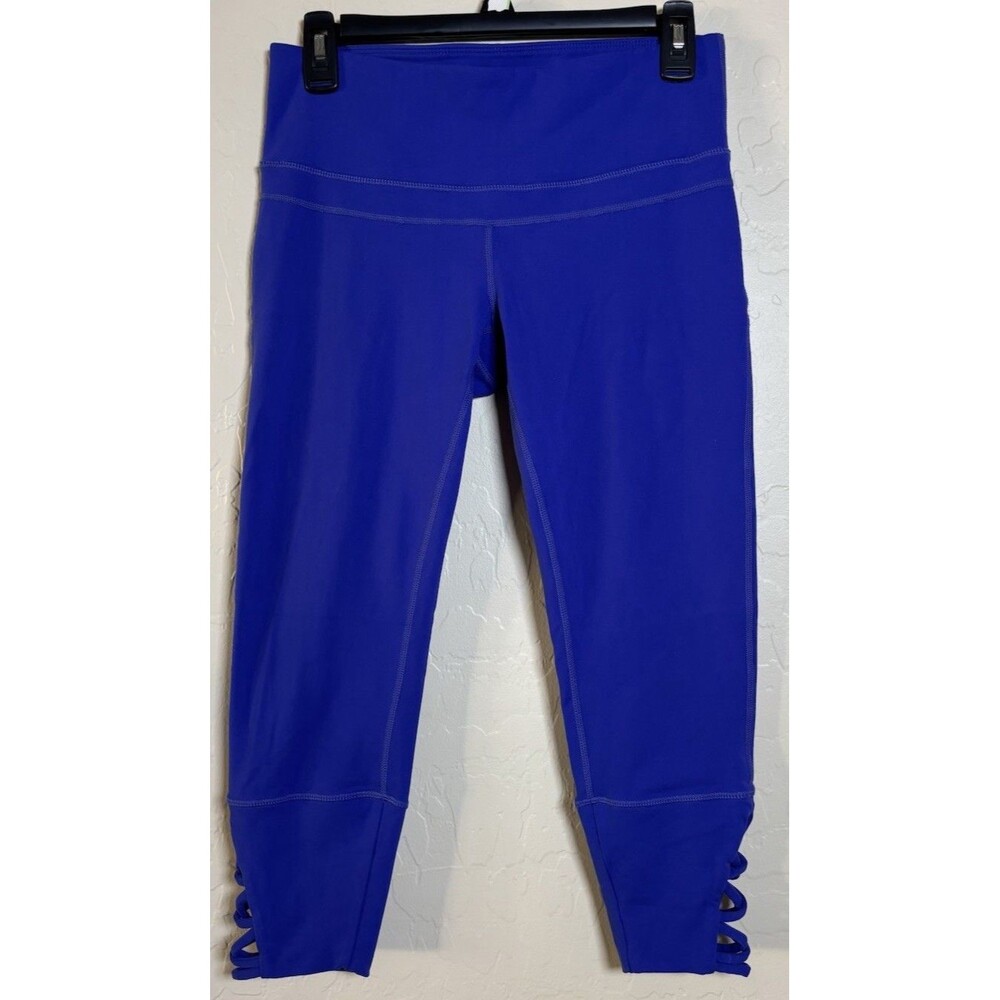 prAna Tori Capri Leggings Womens Blue Strappy Ladder Hem Yoga Athletic Small